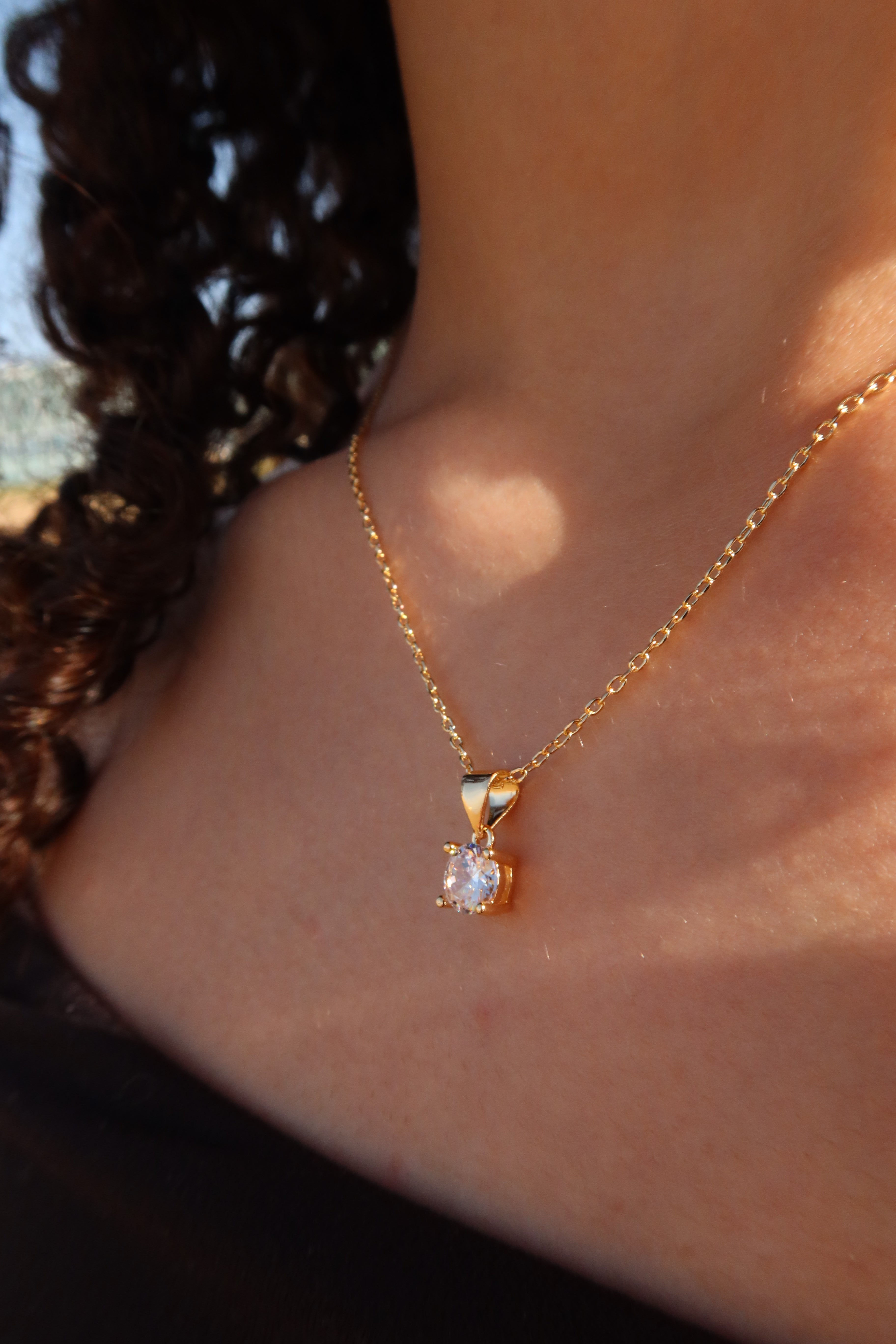AURORA SOLITARIE 14K GOLD PLATED NECKLACE.