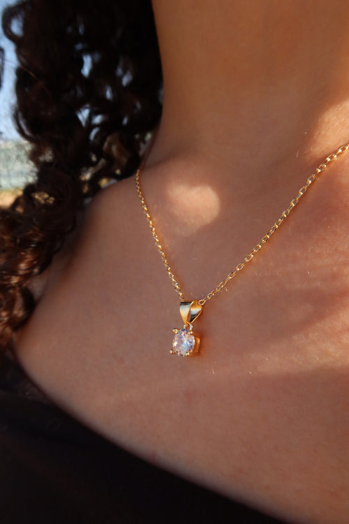 AURORA SOLITARIE 14K GOLD PLATED NECKLACE.