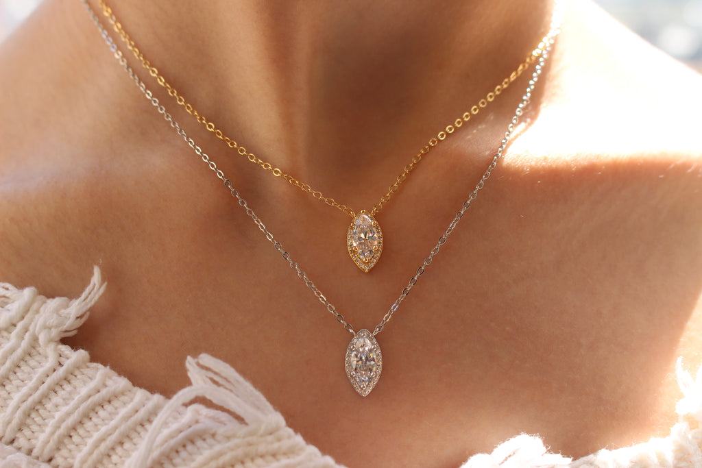 MARQUISE CRYSTAL NECKLACE -SILVER