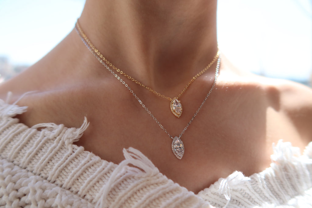 MARQUISE CRYSTAL NECKLACE -SILVER