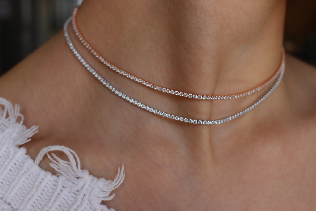 TENNIS NECKLACE - ROSEGOLD / 14K GOLD PLATED .