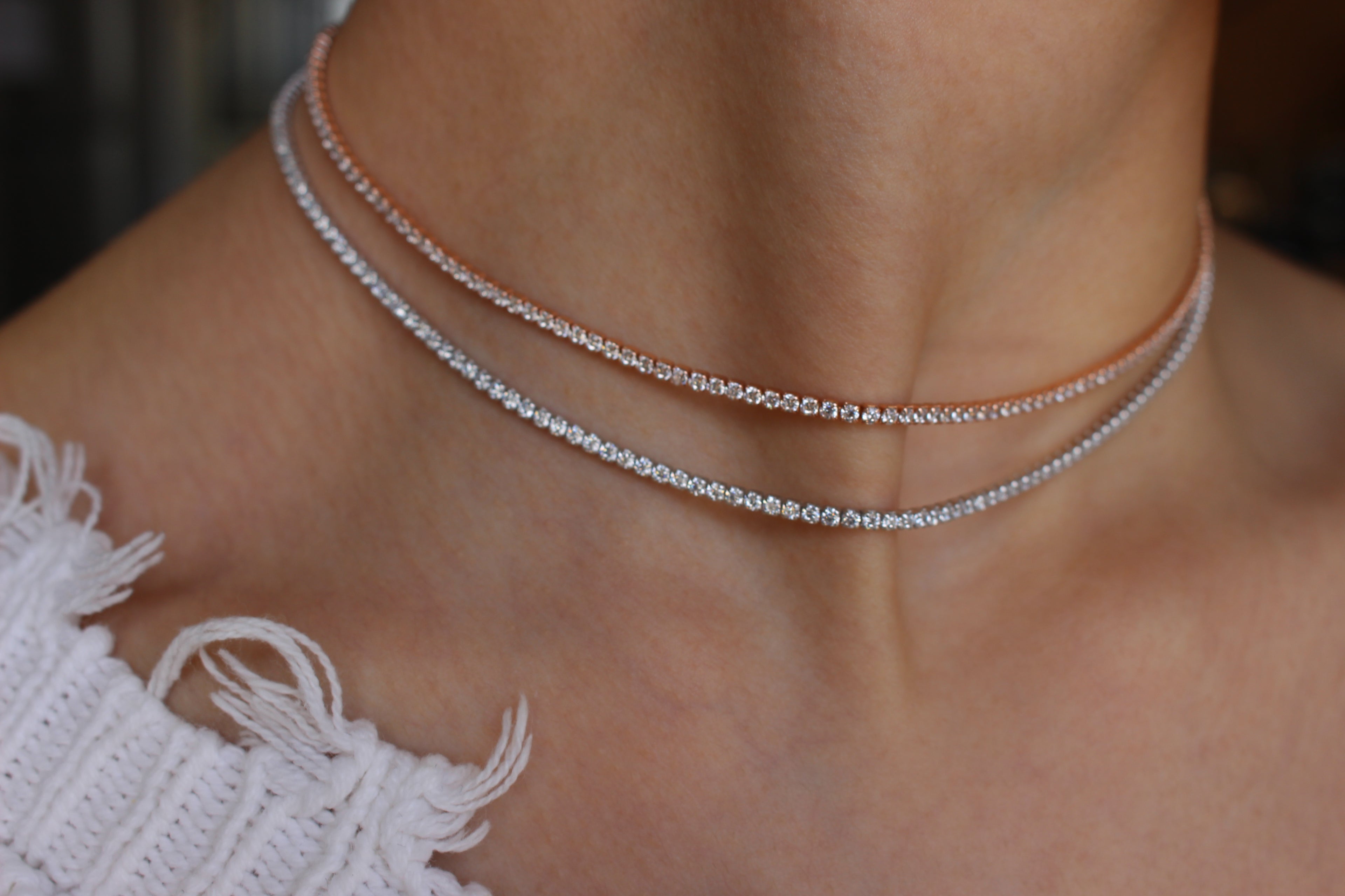 TENNIS NECKLACE - ROSEGOLD / 14K GOLD PLATED .