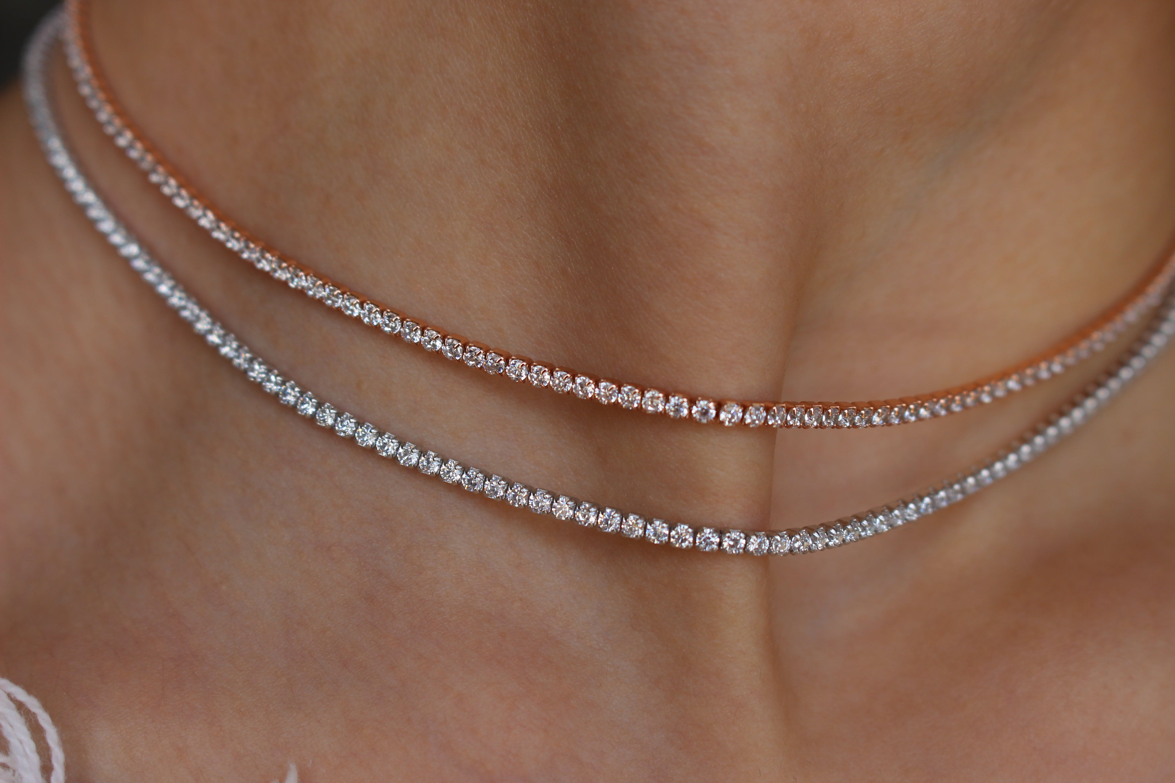 TENNIS NECKLACE - ROSEGOLD / 14K GOLD PLATED .