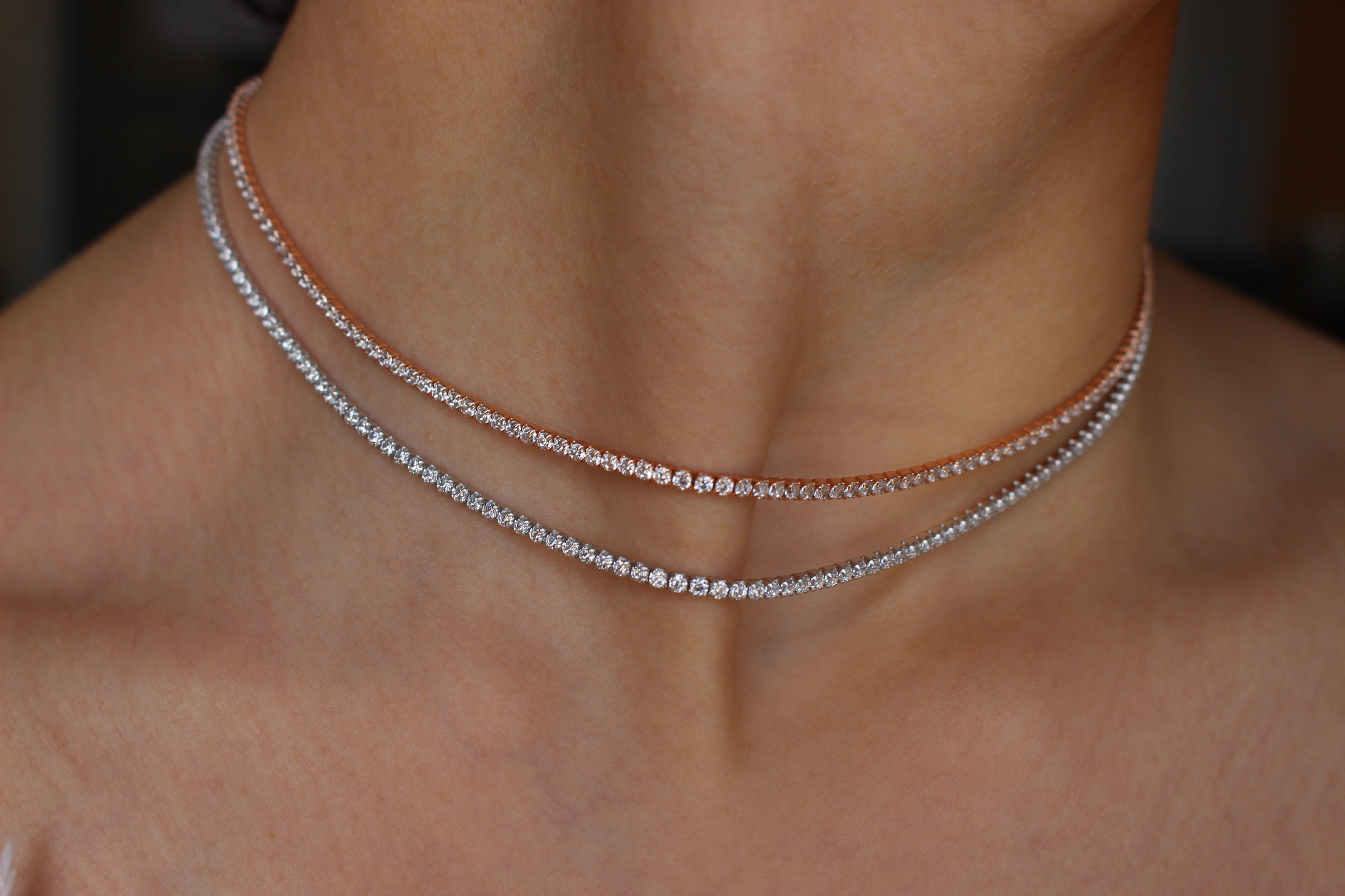 TENNIS NECKLACE - ROSEGOLD / 14K GOLD PLATED .