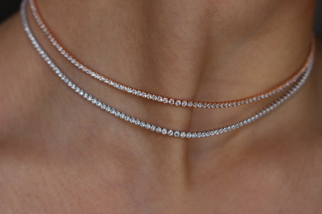 TENNIS NECKLACE - ROSEGOLD / 14K GOLD PLATED .