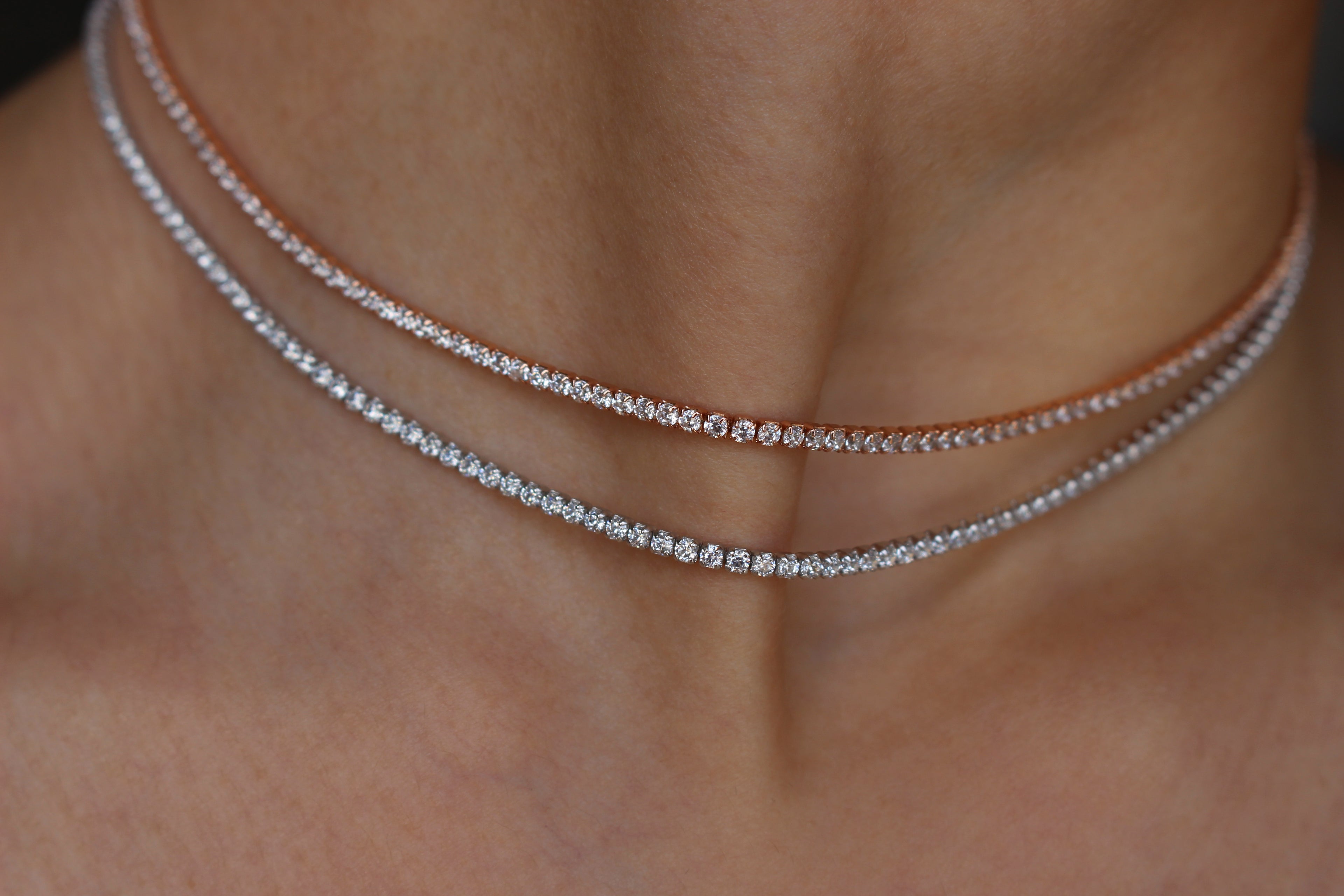 TENNIS NECKLACE - ROSEGOLD / 14K GOLD PLATED .