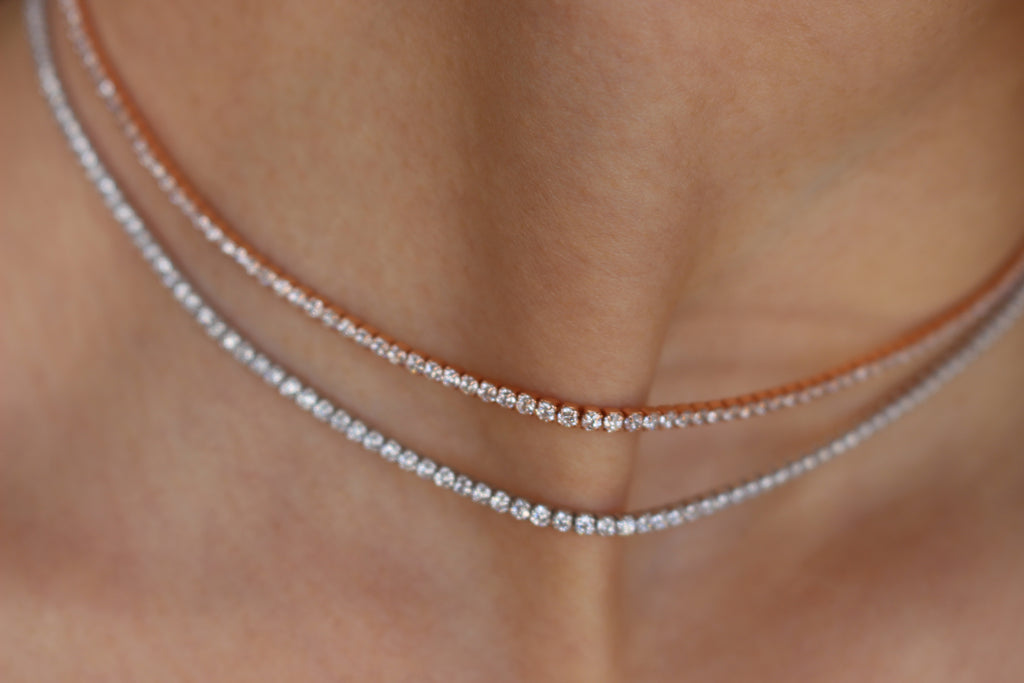 TENNIS NECKLACE - ROSEGOLD / 14K GOLD PLATED .