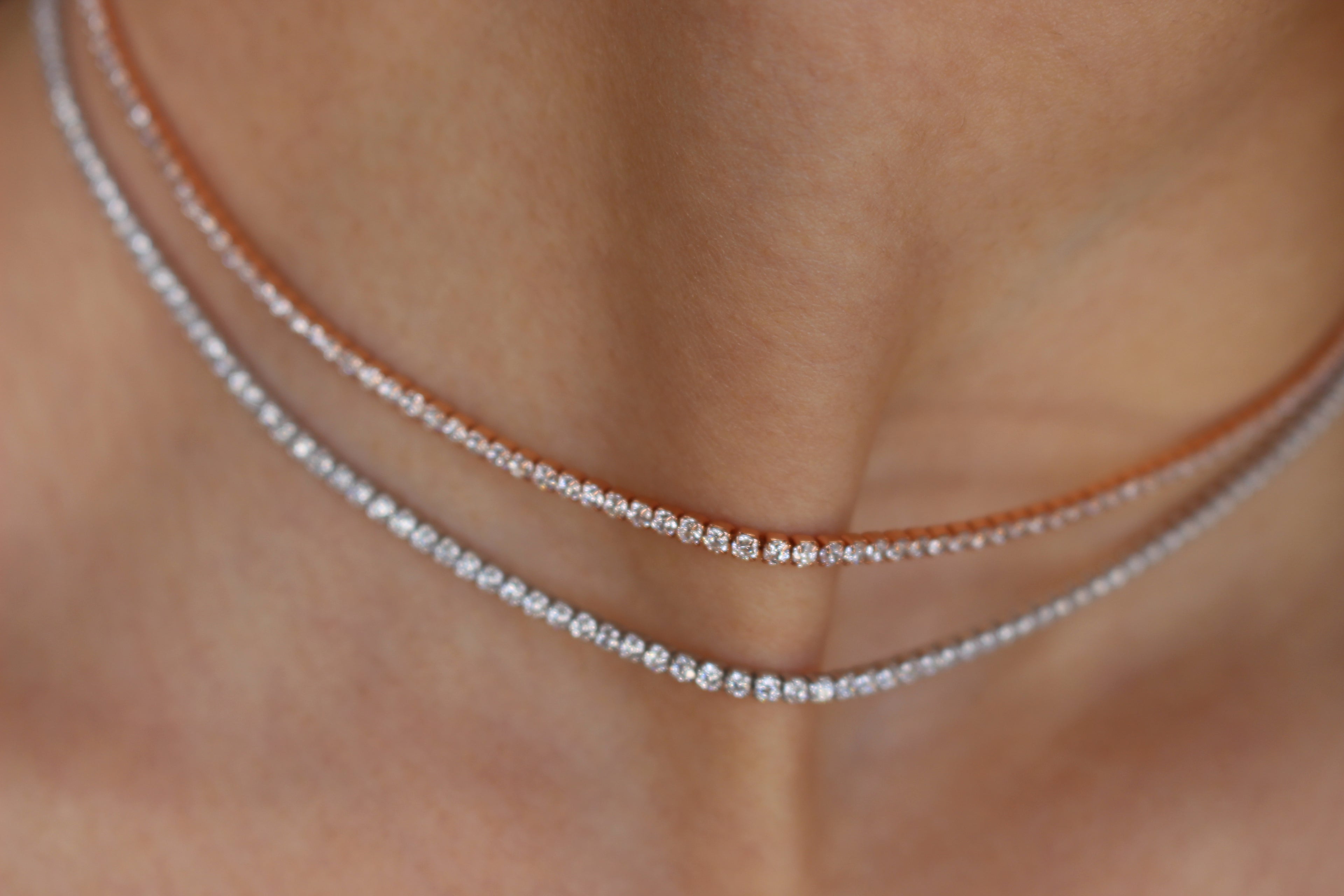 TENNIS NECKLACE - ROSEGOLD / 14K GOLD PLATED .