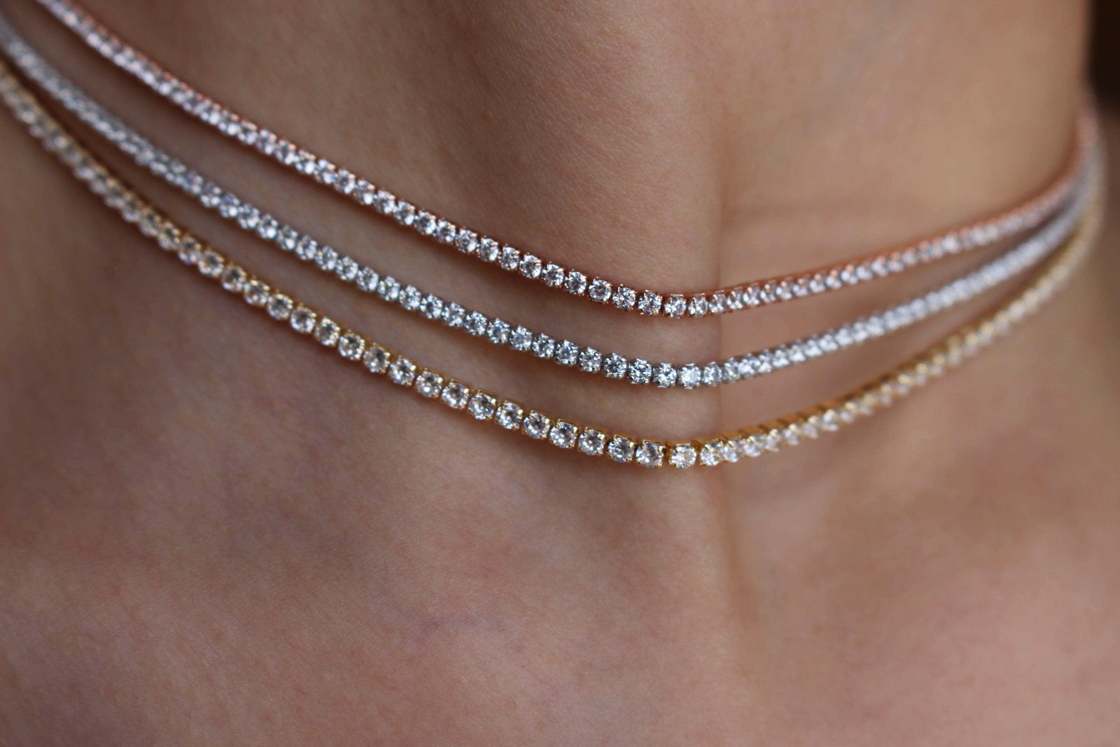 TENNIS NECKLACE - ROSEGOLD / 14K GOLD PLATED .