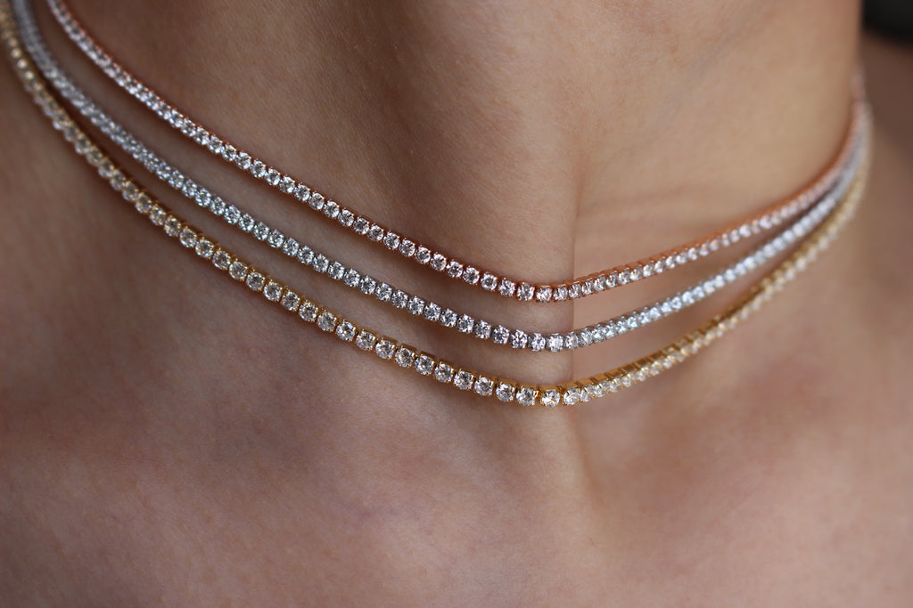 TENNIS NECKLACE - ROSEGOLD / 14K GOLD PLATED .