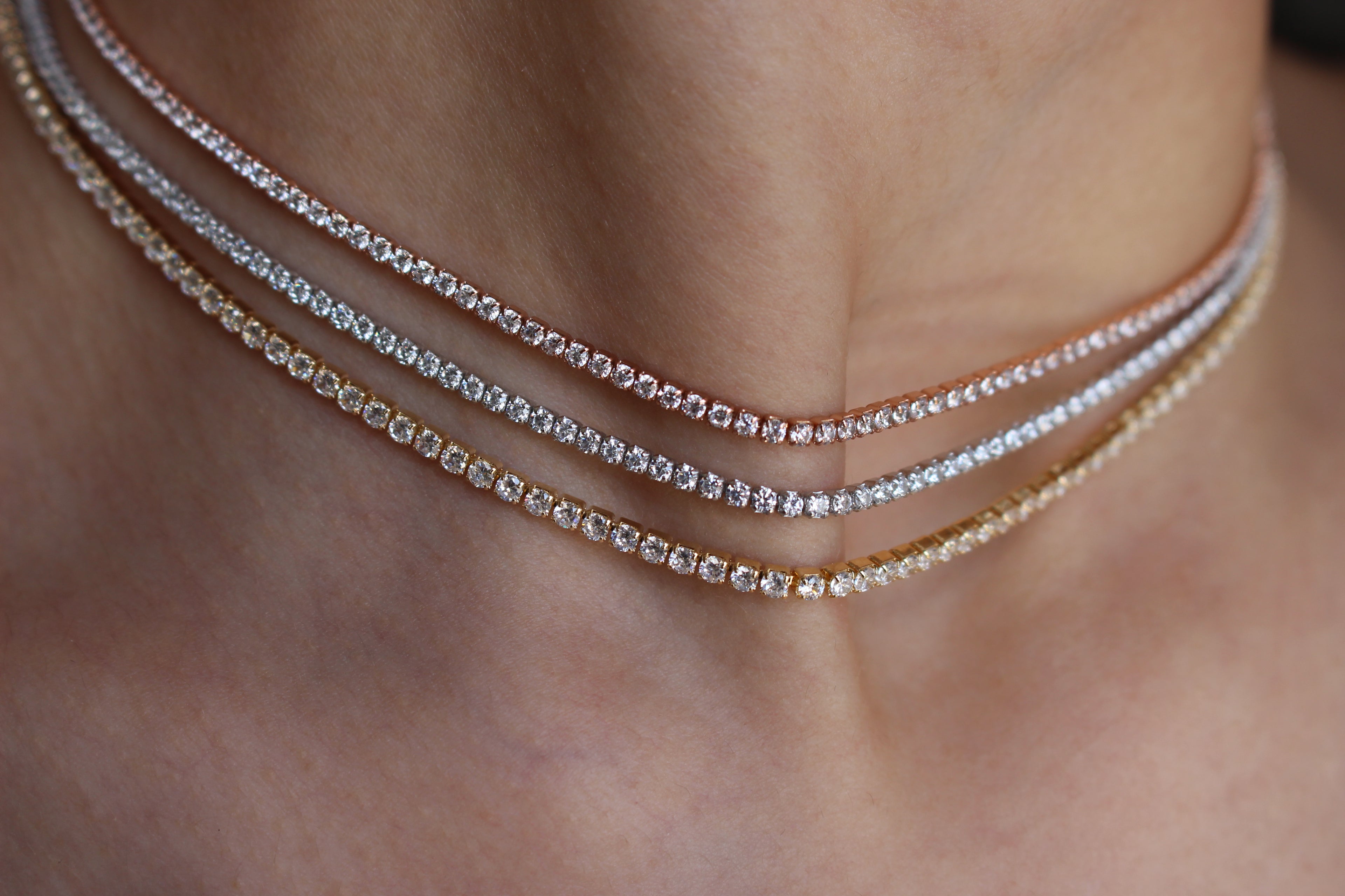 TENNIS NECKLACE - ROSEGOLD / 14K GOLD PLATED .
