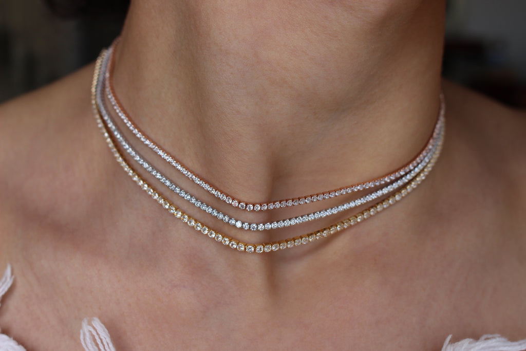 TENNIS NECKLACE - ROSEGOLD / 14K GOLD PLATED .