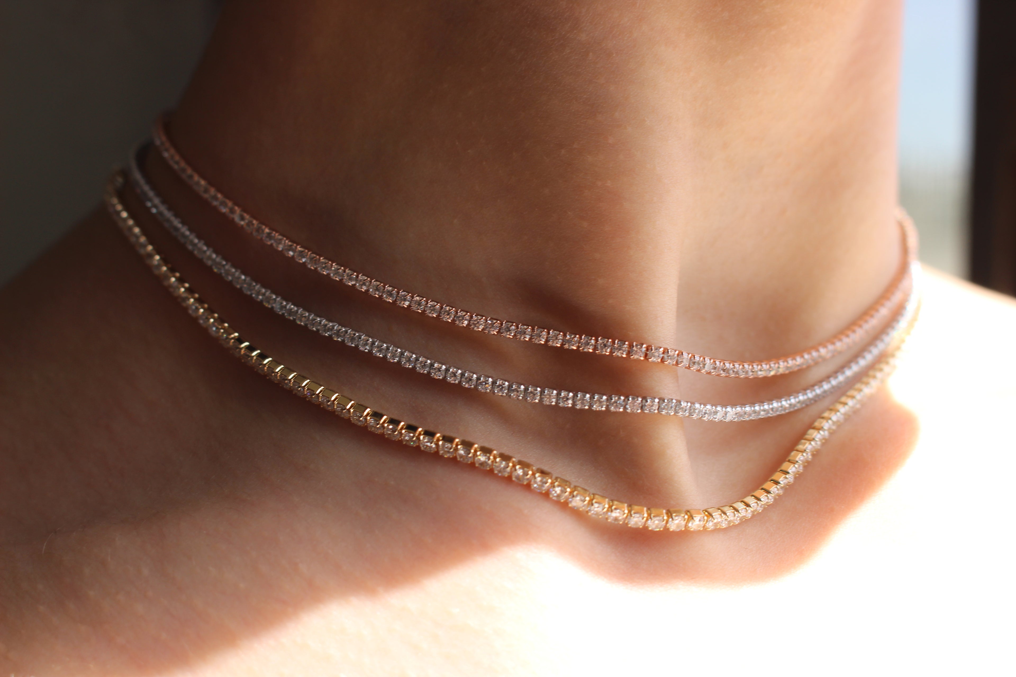 TENNIS NECKLACE - ROSEGOLD / 14K GOLD PLATED .