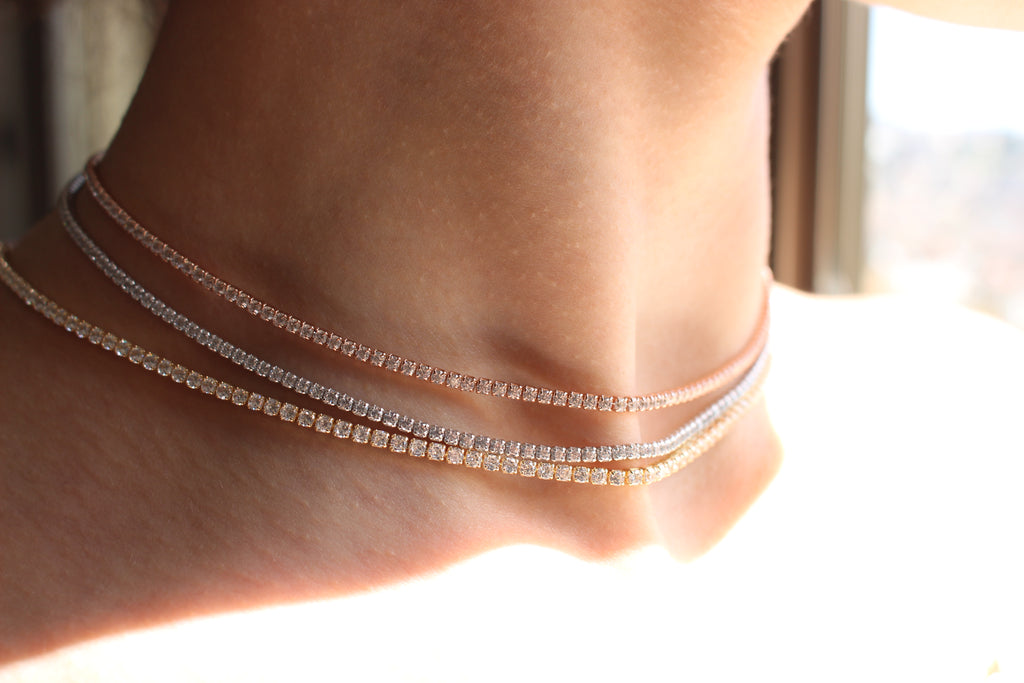 TENNIS NECKLACE - ROSEGOLD / 14K GOLD PLATED .