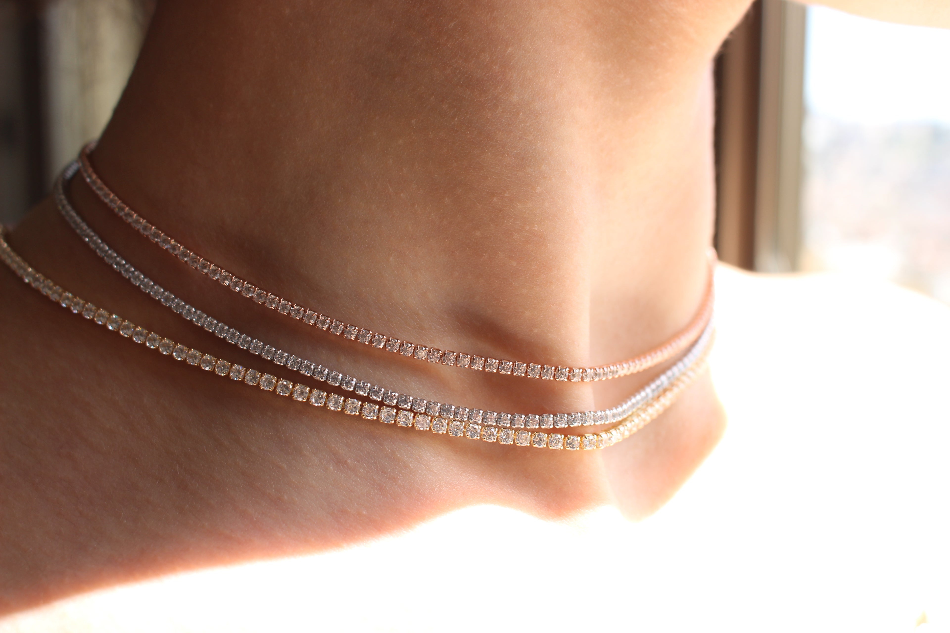 TENNIS NECKLACE - ROSEGOLD / 14K GOLD PLATED .