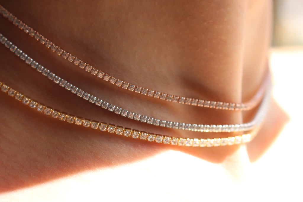 TENNIS NECKLACE - ROSEGOLD / 14K GOLD PLATED .