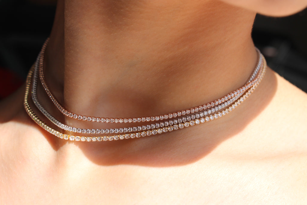 TENNIS NECKLACE - ROSEGOLD / 14K GOLD PLATED .