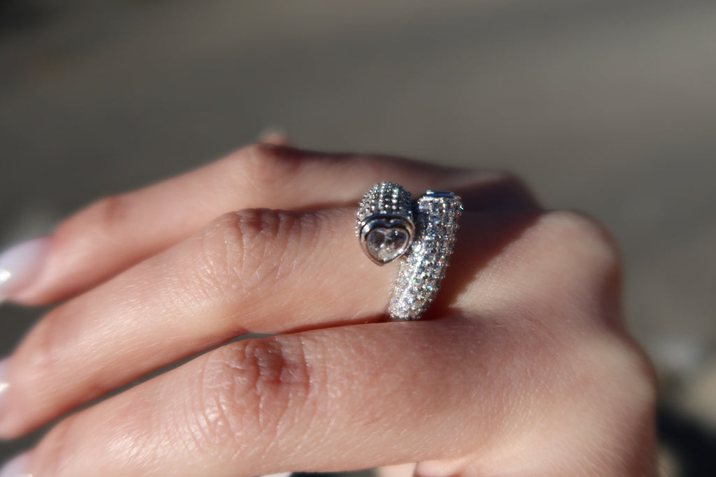 CRYSTAL & HEART WRAP RING