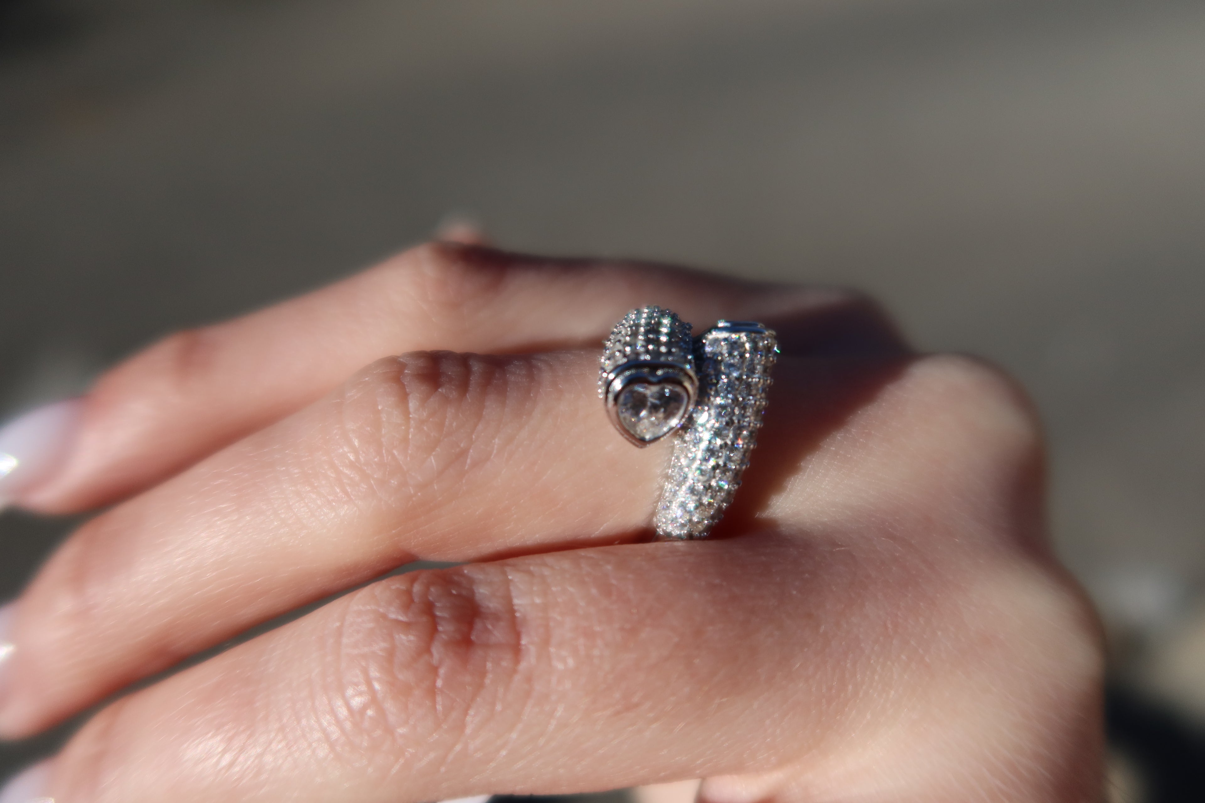 CRYSTAL & HEART WRAP RING