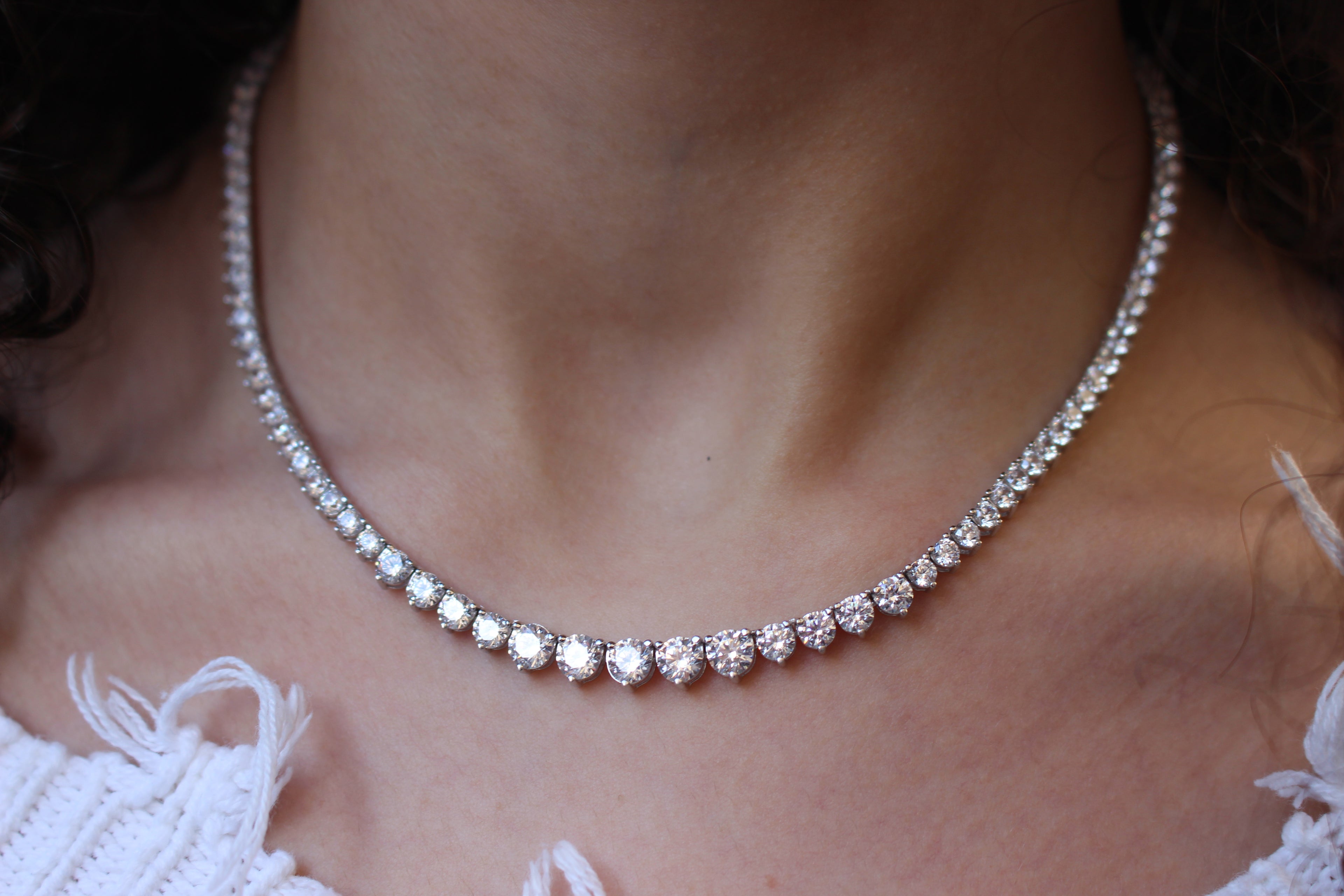 Luxury 925 Sterling Silver 5A Zircon Tennis Necklace.