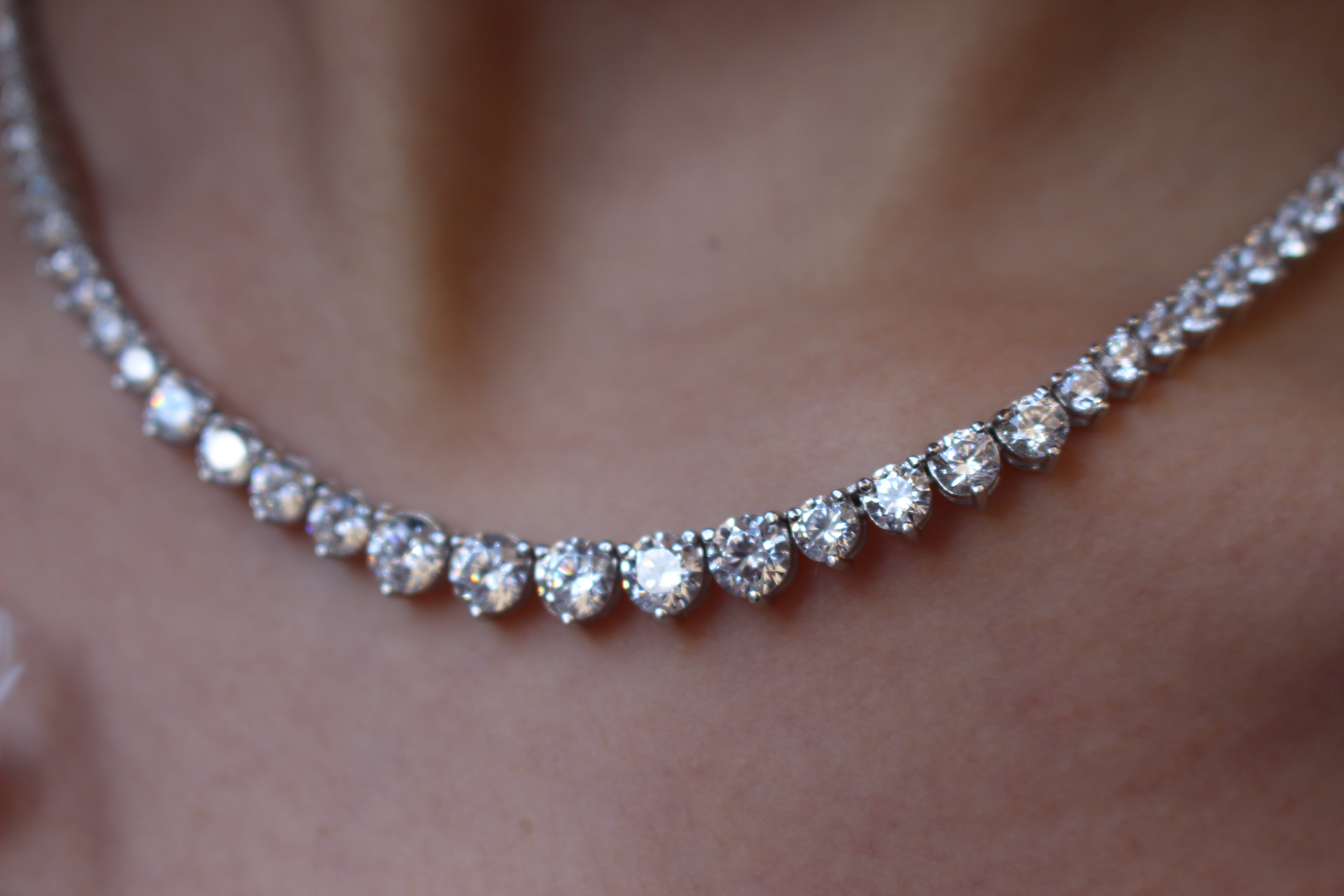 Luxury 925 Sterling Silver 5A Zircon Tennis Necklace.