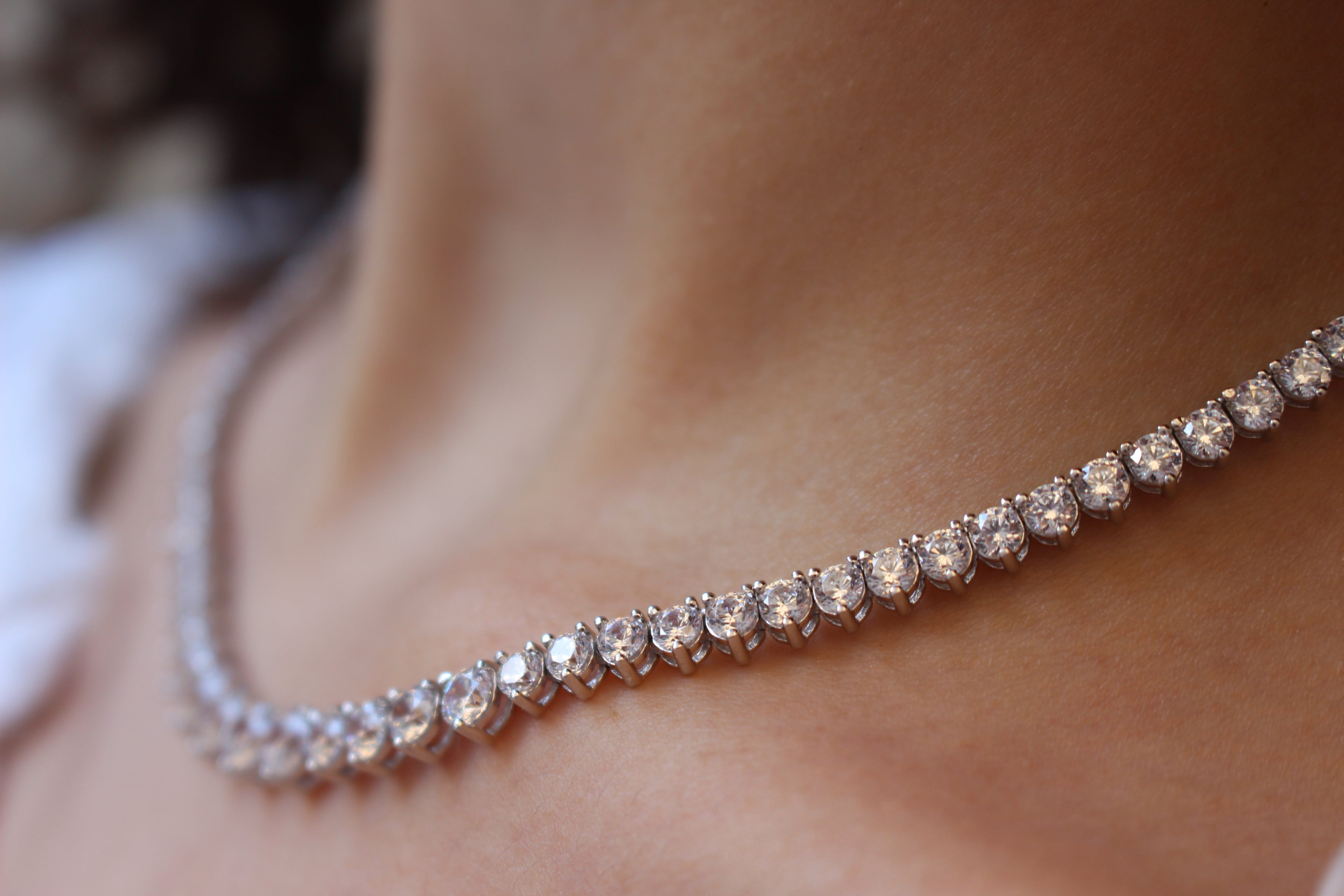 Luxury 925 Sterling Silver 5A Zircon Tennis Necklace.